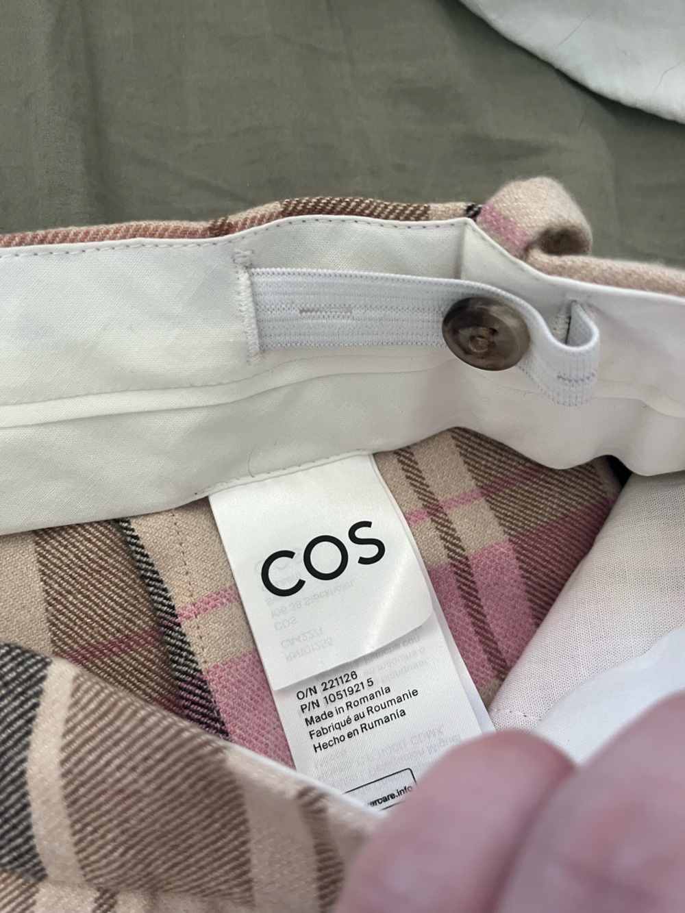 NWT COS High Rise Wide Leg Wool Blend Adjustable Waist Pink Plaid Trousers Sz 8 - Picture 11 of 16